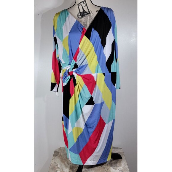 Tahari Arthur S. Levine Multi-Color Geometric Print Dress, Womens Size 18W - Picture 2 of 8